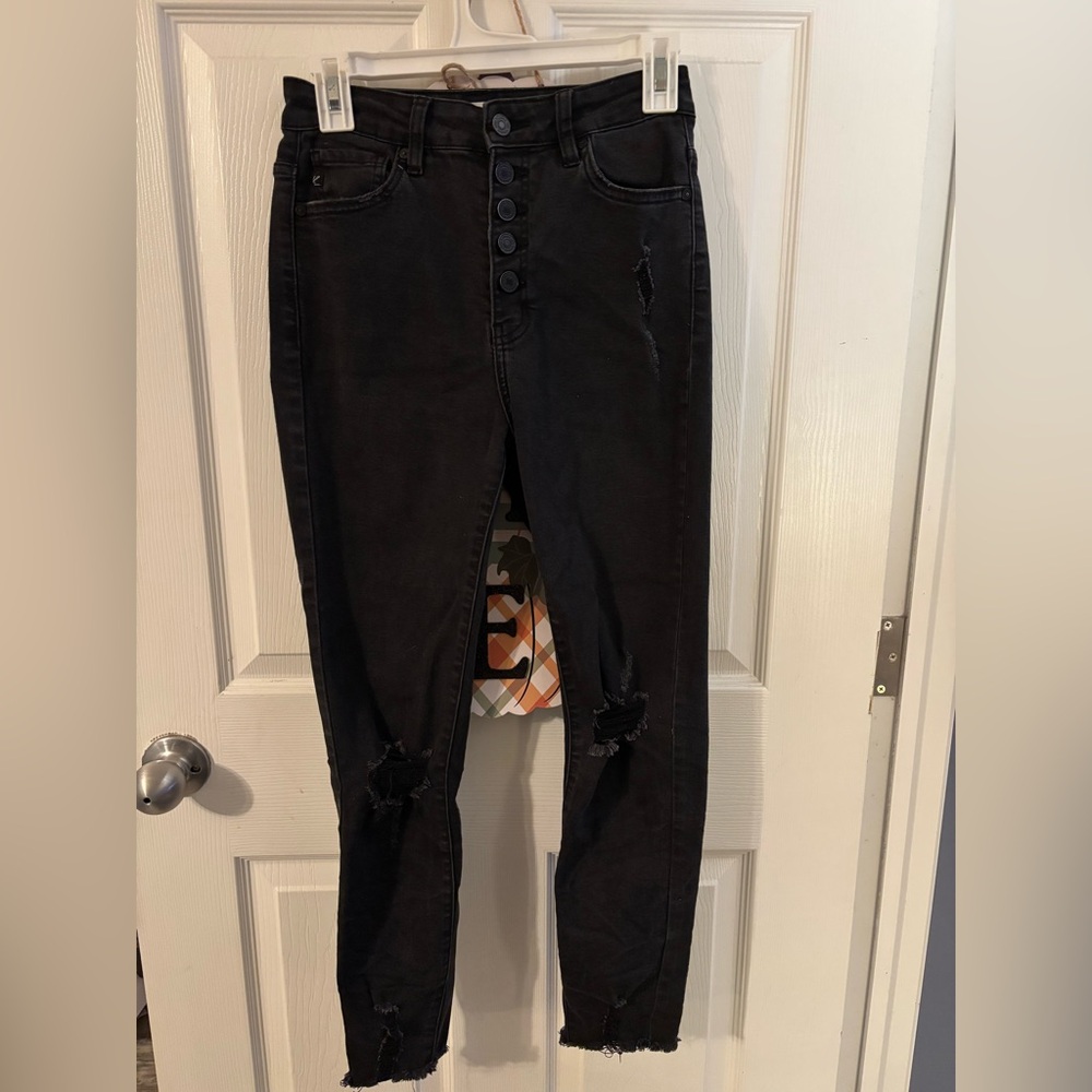High-Waisted Black Distressed Jeans
